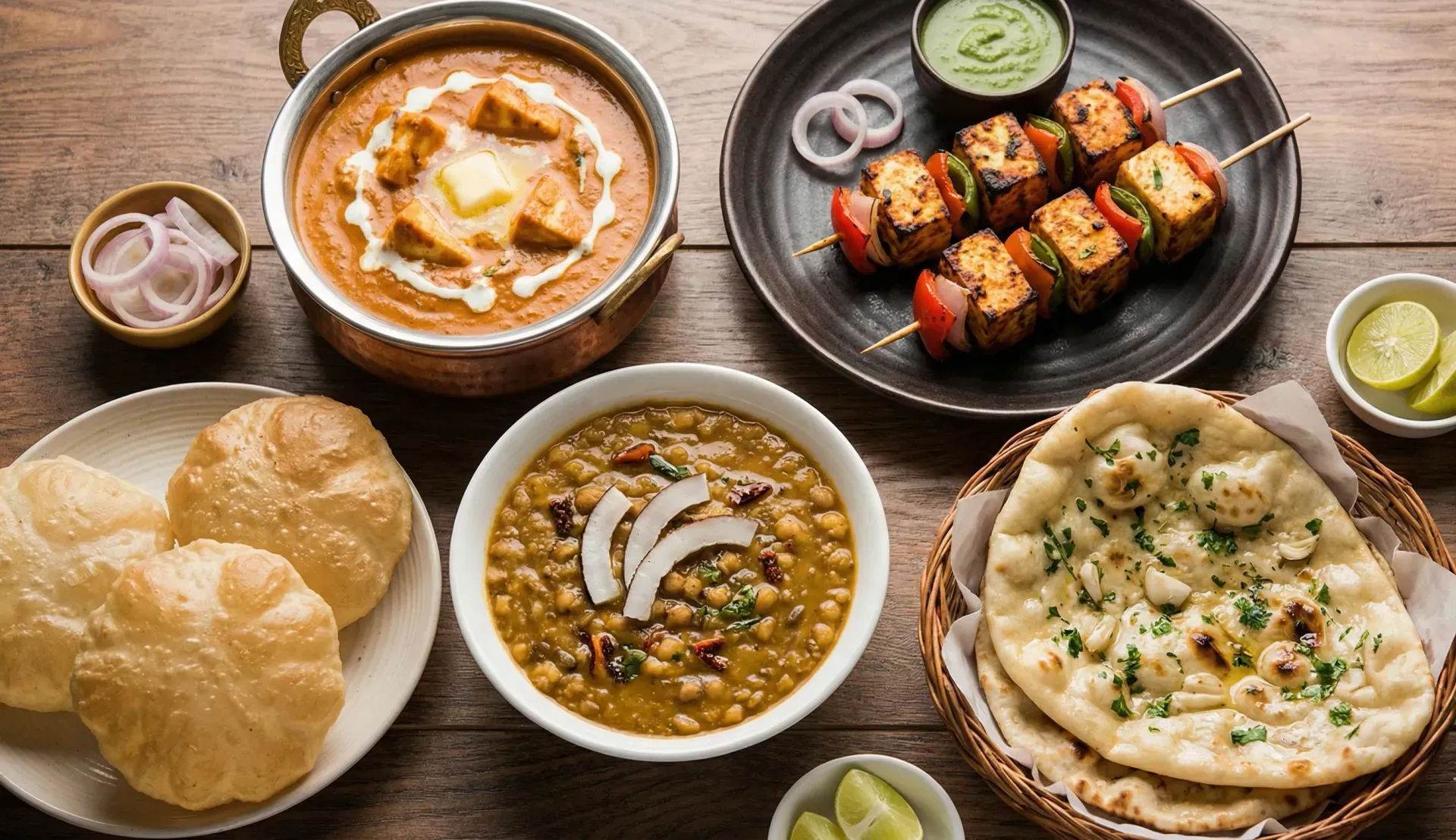 Cholar Dal with Puri, Paneer and Naan - Bengali feast